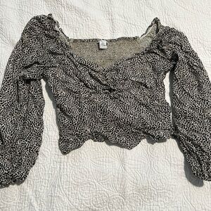 Women's Long Sleeve Crop Top Blouse Animal Print Square Neck‎ Size L boho